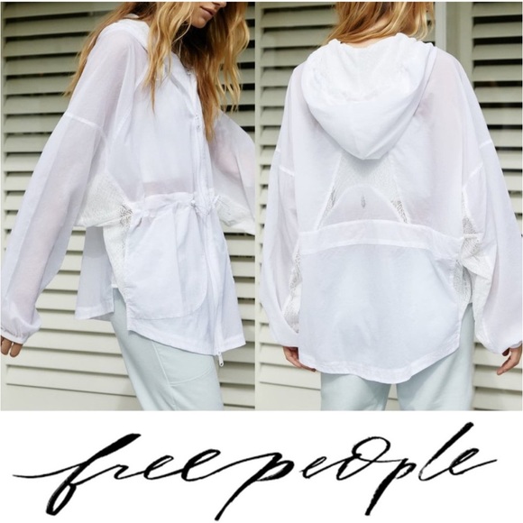 Free People Jackets & Blazers - Free People Hoodie Jacket One More Mile White Lace Yoga Windbreaker Movement